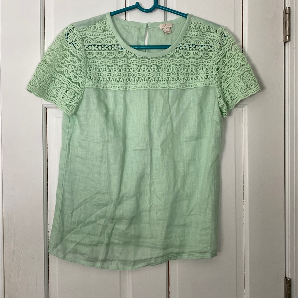 J. Crew Light Green Lace Blouse
